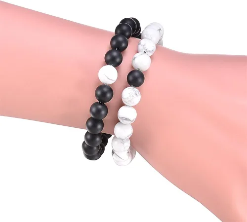 Miniatura 7 de ZC LI JEWELRY Pulsera de piedra natural con cuentas de ágata negra mate para él y ella