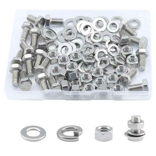 Miniatura 11 de Tornillo de cabeza hexagonal 1/4-20 x1 (20 unidades), tuercas de bloqueo, kits de arandelas planas y de bloqueo, acero inoxidable 304 18-8