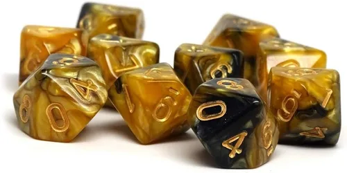 Miniatura 6 de Paquete de diez dados D10 – Colección a juego de 10 dados poliédricos de plástico (remolino de cobalto y cobre)