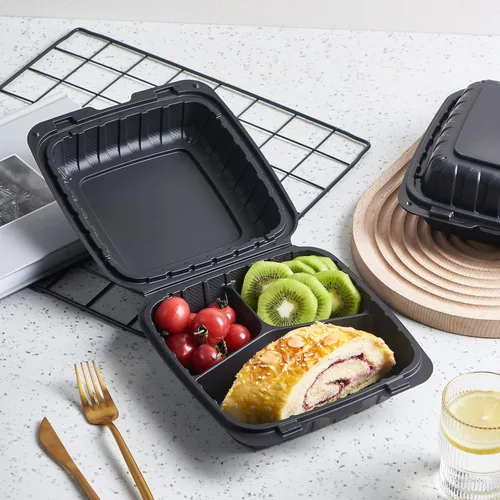 Miniatura 6 de FULING 100 unidades de contenedores desechables de plástico transparente con bisagras para llevar alimentos, 15 cm de ancho, envases desechables