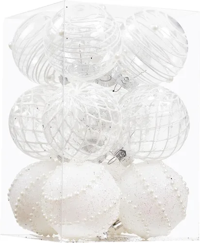 Adornos de bola de Navidad de 12 piezas, color blanco, inastillables, de plástico transparente, grandes, decoración de árbol de Navidad, delicados