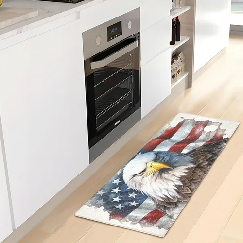 Miniatura 6 de Alfombra de baño con diseño de águila con bandera americana de 39 x 20 pulgadas, alfombra de baño lanuda suave y absorbente, antideslizante, lavable