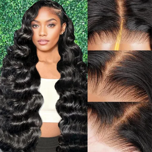 Miniatura 7 de Pelucas de cabello humano sin pegamento de 22 pulgadas, precortadas, 200% de densidad, encaje frontal, pelucas de cabello humano ondulado con cierre