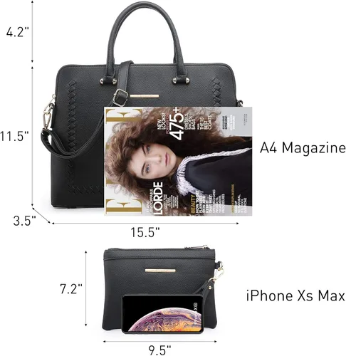 Miniatura 4 de Dasein Bolso de mano grande con diseño tejido para mujer, bolso de trabajo de cuero vegano, L