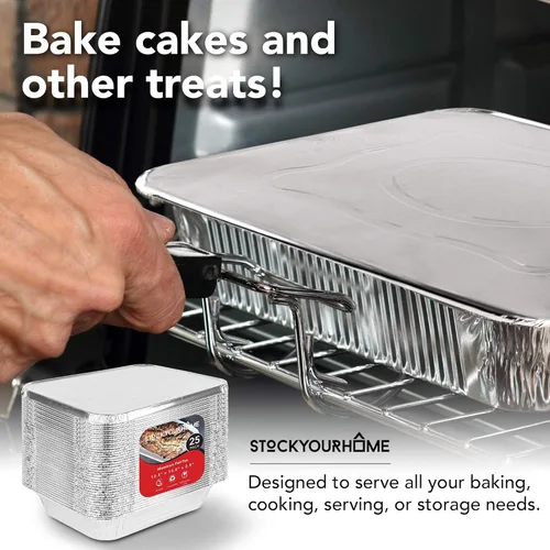 Miniatura 6 de Stock Your Home Bandejas de aluminio de 9 x 13 pulgadas con tapas (paquete de 10) – Sartenes profundas desechables de tamaño medio para cocinar