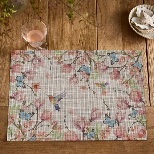Miniatura 7 de Artoid Mode Juego de 4 manteles individuales con diseño de pájaros y flores y mariposas, 12 x 18 pulgadas, de plástico, lavables, antideslizantes