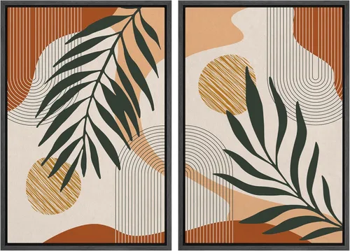 Miniatura 51 de SIGNFORD Lienzo enmarcado para pared, juego de arte con hojas de palmera de selva, polígonos geométricos, formas abstractas, ilustración, arte