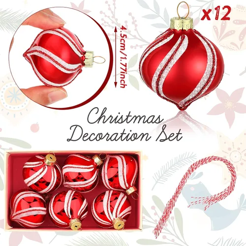 Miniatura 2 de Hungdao Juego de 12 adornos navideños de menta, bolas de bastón de caramelo de Navidad, adornos de bastón de caramelo de Navidad, bolas de Navidad