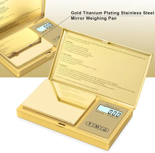Miniatura 4 de Fuzion Báscula de gramo, báscula digital de bolsillo de 7.05 oz x 0.00 oz, chapado en titanio dorado, escala pequeña de alta precisión, 6