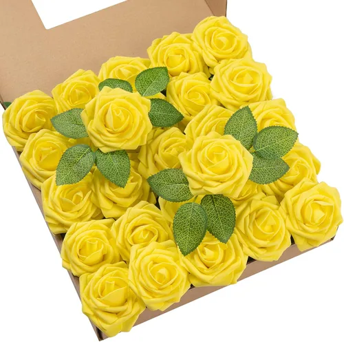 Miniatura 13 de DuHouse 25 rosas artificiales con tallos, flores de espuma de tacto real para bricolaje, ramo de boda, centro de mesa, arreglo floral, fiesta, Verde