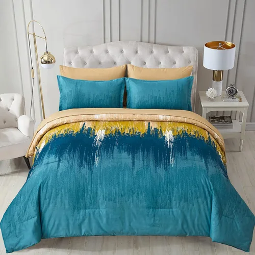Miniatura 15 de WONGS BEDDING Juego de edredón Queen, Aqua 7 piezas cama en una bolsa arte abstracto colorido degradado juego de ropa de cama de microfibra, 1