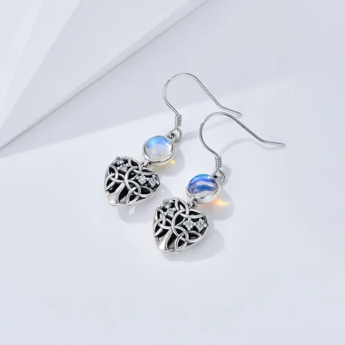 Miniatura 3 de YAFEINI Celtic Knot Earrings Sterling Silver Moonstone Filigree Flower Dangle Earrings Jewelry Gifts for Women