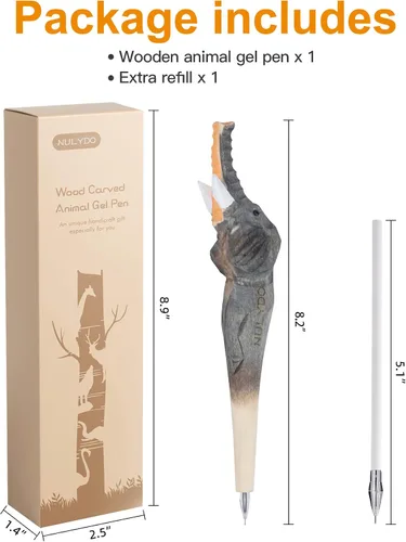 Miniatura 7 de Bolígrafo de gel de animales tallados en madera hecha a mano Elefante, lindo material estacionario para escuela y oficina, divertido bolígrafo