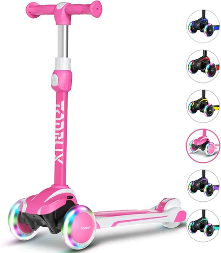Miniatura 12 de TONBUX Patinete para niños de 3 a 12 años, patinete para niños pequeños con 4 alturas ajustables, patinete de 3 ruedas con luces, diseño de Azul