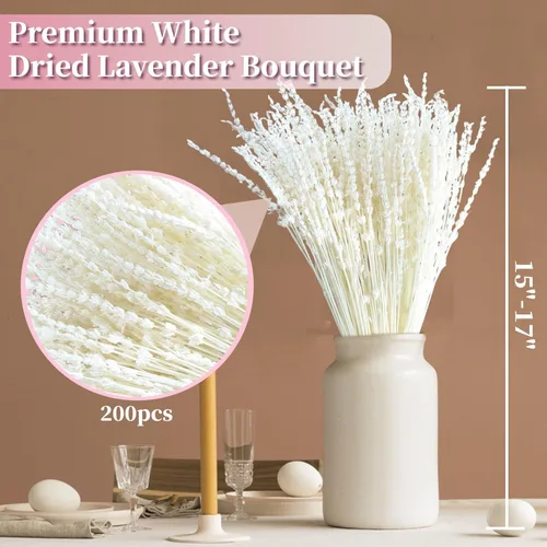Miniatura 2 de Iory White - Paquete de 180 flores secas de lavanda secas, ramo de lavanda blanca crema blanqueadora real para el hogar, boda, decoración