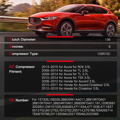 Miniatura 2 de cciyu Compresor de aire acondicionado apto para bomba de CA Acura RDX 3.5L 2013-2015