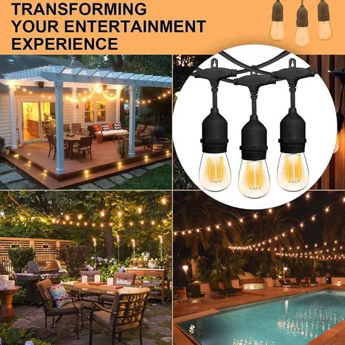 Miniatura 2 de Banord Cadena de luces LED para exteriores, luces de patio de 48 pies con bombillas Edison de plástico vintage de 2 W regulables y hilo de grado
