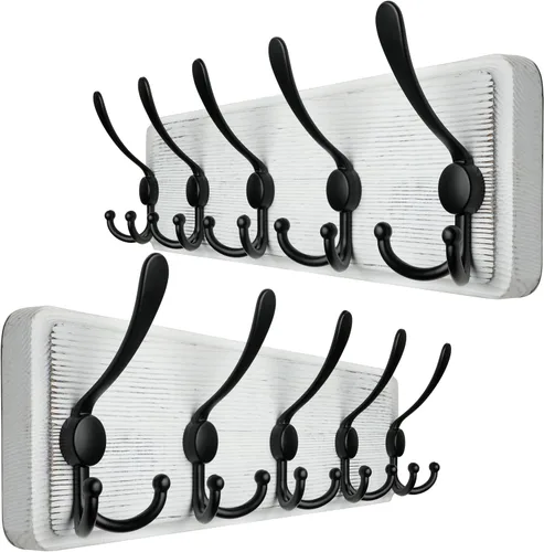 Miniatura 14 de WEBI Perchero de pared, ganchos para abrigos de pared rústicos, 16" de orificio a orificio, gancho grande para colgar en la pared, perchero