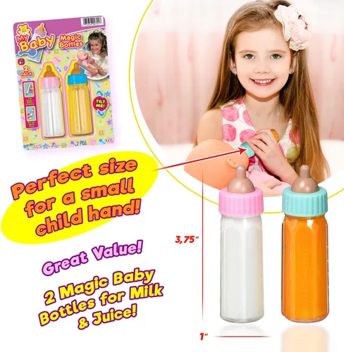 Miniatura 5 de Ja-Ru Biberones mágicos para muñecas de bebé, botella de leche y botella de jugo, accesorios para muñecas de bebé. Set con 2 botellas. 701-1