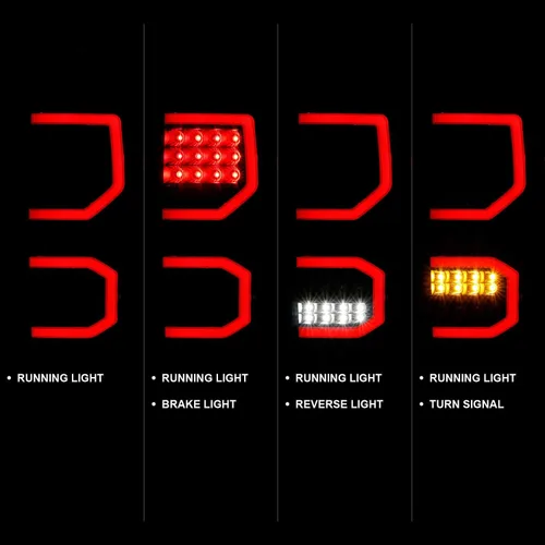 Miniatura 8 de AmeriLite Para Toyota Tundra Pickup 2007-2013 Negro oscuro [LED completo] Tubo de doble tipo C de repuesto luces traseras lámpara de freno