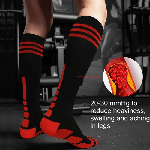 Miniatura 4 de 3 pares de calcetines de compresión de talla grande, pantorrilla ancha, para mujeres y hombres, hasta la rodilla, 20-30 mmHg, circulación