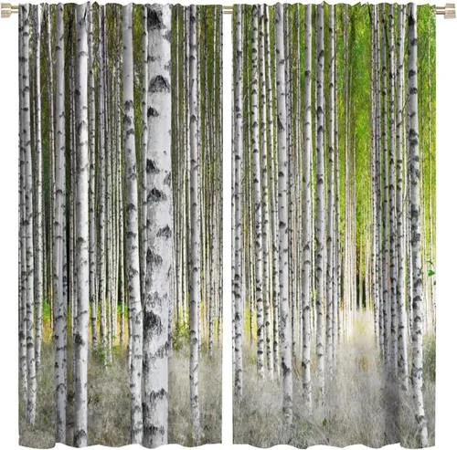 Miniatura 38 de Cortina opaca de bosque de verano, diseño de ramas de bosque, con bolsillo para barra, cortinas farbic con bolsillo para barra, comedor, cafetería