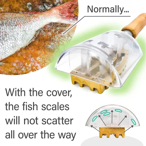 Miniatura 4 de YAMASAN KYOTO UJI Removedor de escamas de pescado con caja con dientes de sierra dentados de latón y asas de madera de Tsubame-Sanjo, Japón
