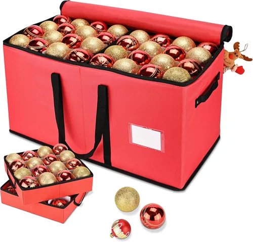Caja de almacenamiento de adornos de Navidad, organizador de almacenamiento de adornos para 128 bolas de adorno de 3 pulgadas, 8 bandejas extraíbles
