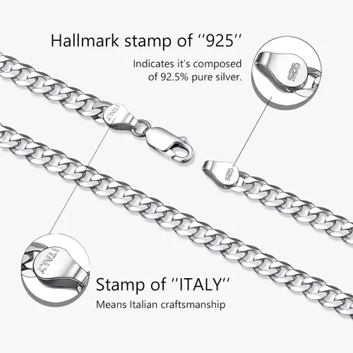Miniatura 4 de PROSTEEL 925 Sterling Silver Cuban Link Chain Necklace, Dainty Figaro Chains, Solid & Shiny, 3mm5mm, 14-28 inch, Come Gift Box