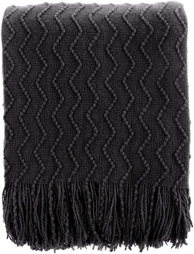 BATTILO HOME Manta negra para sofá, mantas negras bohemias para decoración del hogar, mantas suaves para decoración de dormitorio, regalos de