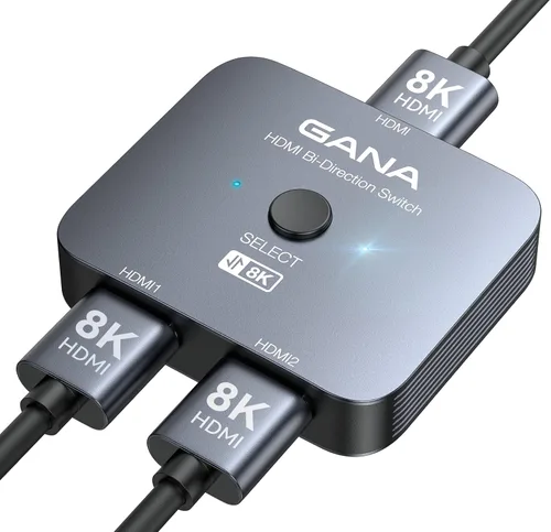 GANA Interruptor HDMI 2.1, divisor de conmutador HDMI 8K bidireccional 2 en 1 salida, 4K @120Hz, 8K @60Hz, 48Gbps aluminio Ultra HD HDMI Hub