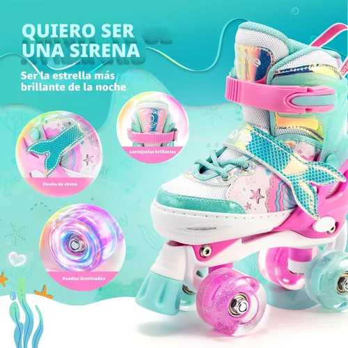 Miniatura 3 de NEMONE - Patines de sirena con ruedas iluminadas y 4 tamaños ajustables para niñas, azul y morado, para niños pequeños, para principiantes, de C