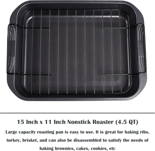 Miniatura 3 de kitCom Utensilios de hornear antiadherentes, asador antiadherente con estante, ideal para asar pollo, carnes y pavo - 15 pulgadas x 11 pulgadas
