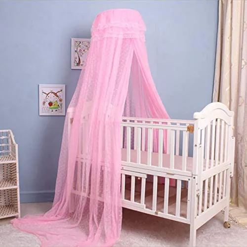 Cama para bebés y niños pequeños, cuna tipo domo, mosquitera colgante, marco de barra de mosquitos, juego de cama estilo palacio para cuna (solo Rosa