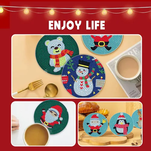 Miniatura 5 de MVVMTOP 6 posavasos de pintura de diamantes con soporte dimensional, posavasos de Navidad, kits de arte de diamantes antideslizantes