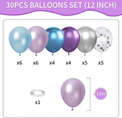 Miniatura 2 de Globos de Frozen, morados, azules, blancos y plateados, 12 pulgadas, copo de nieve, para niña, suministros de fiesta temática, temática de nieve