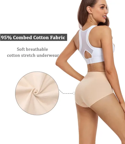 Miniatura 3 de wirarpa Ropa interior de algodón para mujer, de cintura alta, cobertura completa, paquete de 4 unidades (talla regular y grande)
