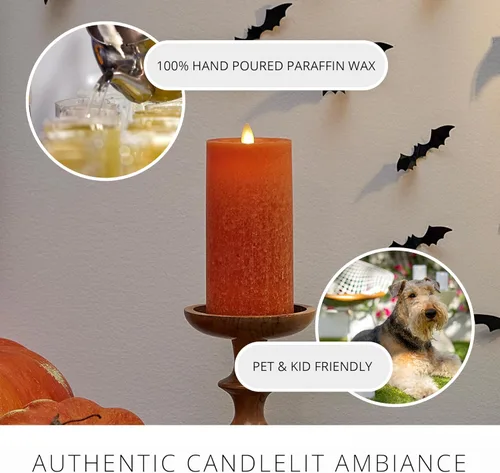 Miniatura 4 de Luminara Vela sin llama de cristal marino, calabaza de cosecha de 3 x 6.5 pulgadas, pilar de llama LED móvil con temporizador, funciona