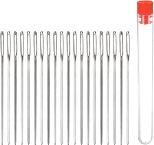 HARFINGTON 20 agujas de coser romas grandes de 0.049 in de diámetro, agujas de acero inoxidable para tapicería, agujas de tejer con tubo de Tono
