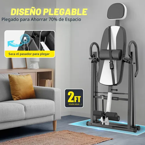 Miniatura 2 de YOLEO Tabla de inversión, resistente, de gravedad, con reposacabezas y cinturón protector ajustable, máquina de estiramiento de espalda para terapia