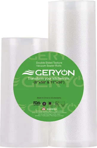 GERYON - Rollos de bolsas selladoras al vacío, 8x50 pies y 11x50 pies para almacenamiento de alimentos, textura de doble cara, sin BPA, resistentes,
