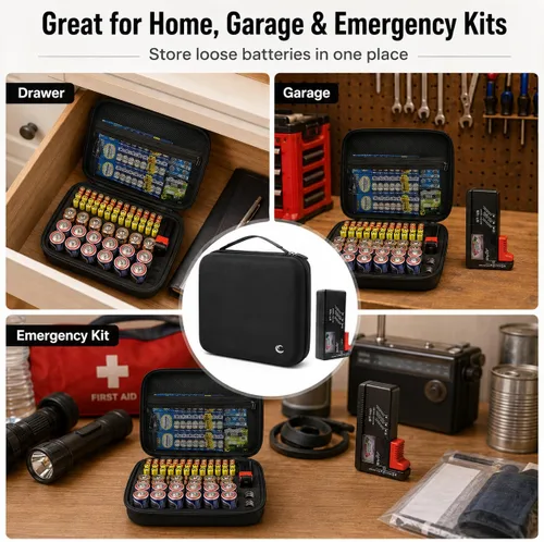Miniatura 6 de Comecase - Caja de almacenamiento para batería dura, con estuche de transporte - Capacidad para 80 baterías AA AAA C D - con probador de batería