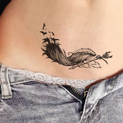 2 hojas de tatuajes temporales pequeños con flecha de plumas para mujeres adultas, citas realistas en negro y gris, calcomanías falsas de tatuaje,