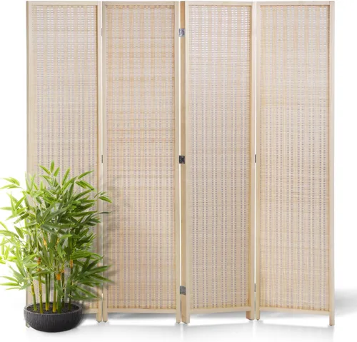Miniatura 8 de Divisor de habitación, pantallas de privacidad plegables de 6 pies, 4 paneles de bambú, divisor portátil de pared, divisor de habitación
