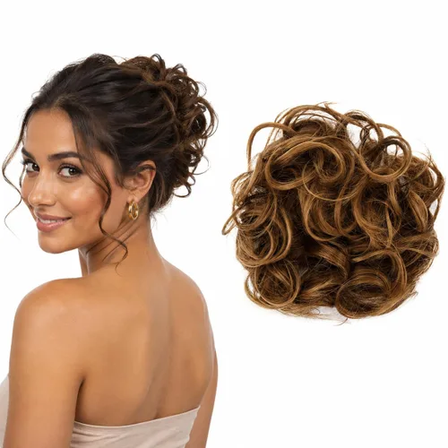 Miniatura 27 de CAISHA Postizo Grande Scrunchy Recogido Peinado Nupcial Rizado Moño Despeinado Marrón Chocolate Oscuro G2E