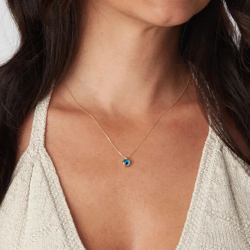 Miniatura 2 de THEA - Collares cerrados contra el mal de ojo en oro macizo real de 14 quilates, dije de protección de moneda Hamsa azul, regalo de joyería fina