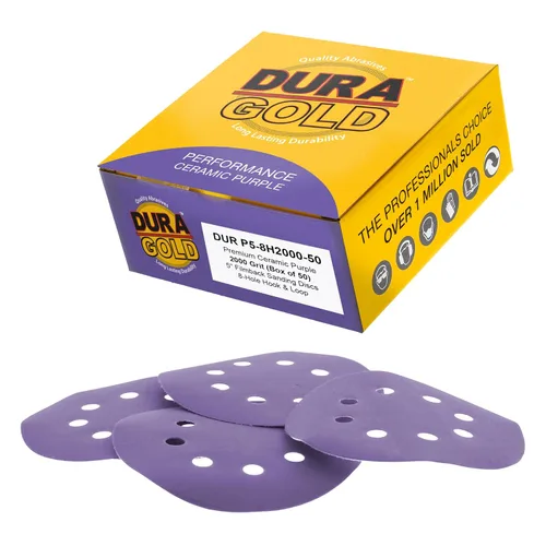 Miniatura 19 de Dura-Gold Discos de lijado de cerámica de película púrpura de 5 pulgadas, patrón de 8 agujeros, caja de 50 – Papel de lija sin polvo con gancho