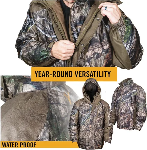 Miniatura 4 de Hot Shot Parka de caza de camuflaje 3 en 1 para hombre, impermeable, capucha extraíble, versatilidad durante todo el año
