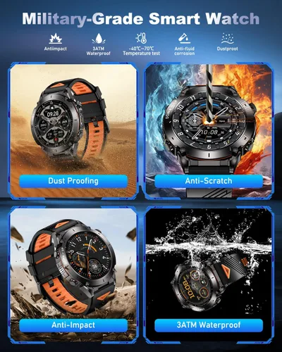 Miniatura 7 de GPS Military Smart Watch For Men With Bluetooth Call, 1.43" AMOLED Waterproof Fitness Tracker With Heart Rate/Sleep Monitor/Flashlight, 170+ Sports