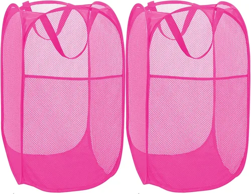 Miniatura 15 de BATTOO Cesta de lavandería emergente de malla fuerte de lujo con bolsillo lateral, plegable para cuarto de lavandería, baño, habitación de niños